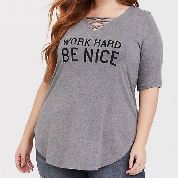 torrid Tops - TORRID Super Soft Grey Work Hard Be Nice Tunic
